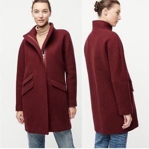 *NWOT* J.Crew Cocoon Coat Italian Stadium Cloth Wool, Heather Fire Red, size 0P